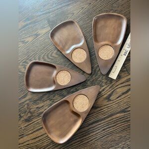 Vintage 1960 Sere Serv teardrop Set of Four Wooden Snack Trays Cork Coasters